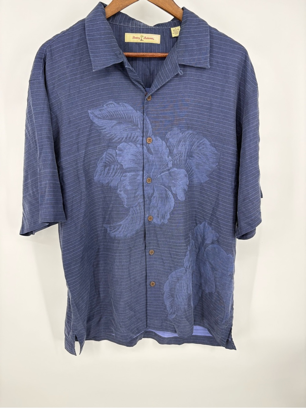 Tommy Bahama Hibiscus Highway Shirt Mens L Blue Silk Vintage T31332 Camp